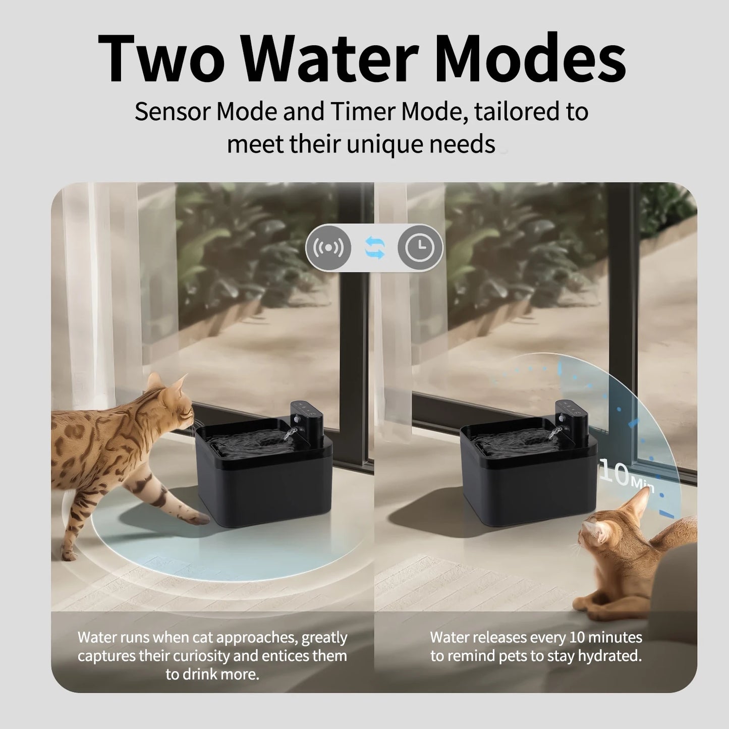 NEW Arrivals 2.2L 2 Water Modes Cat Water Fountain Battery & Sensor 2 in 1 Drinking Fountain For Cats Dog Drinker Wireless Pet Water Dispenser Accessories Pets Supplies