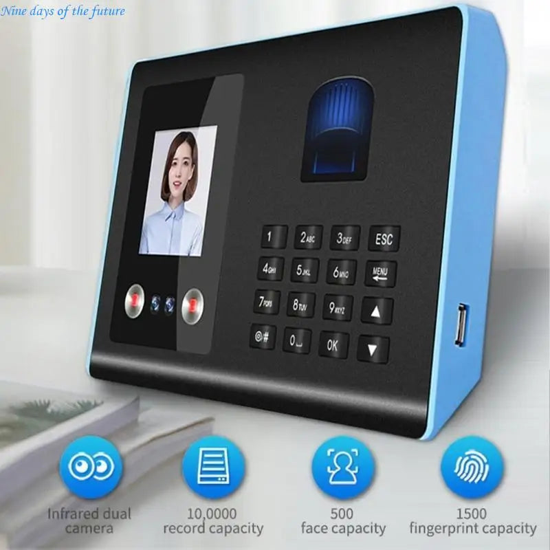 Time Clock Recorder Face Biometric Fingerprint Password Employee Attendance Machine 2.8in Screen Quick Recognition E65A for Stores Factory Security Supplies