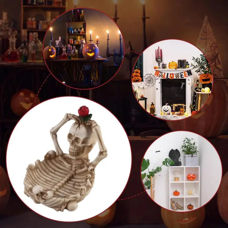 Halloween Candy Fruit Trick or Treat Bowl Realistic Skull Fruit Tray Haunted Party Props Skeleton Bowl For Trick Or Treating Halloween Party Decoration