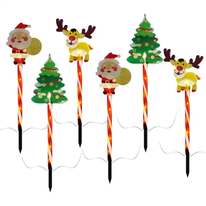 NEW 6PCS/lot Solar-Powered Christmas Lawn Lights Santa Tree & Reindeer Designs for Outdoor Decor Waterproof Garden Lights Holiday