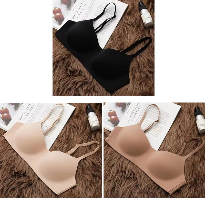 NEW Arrivals 3 PCS Set Black/White/Skin/Brown Color Women's Thin Wireless Bras Girl Seamless Push Up Bra Female Comfortable V-Shaped Underwear Lady Breathable Comfort Lingerie