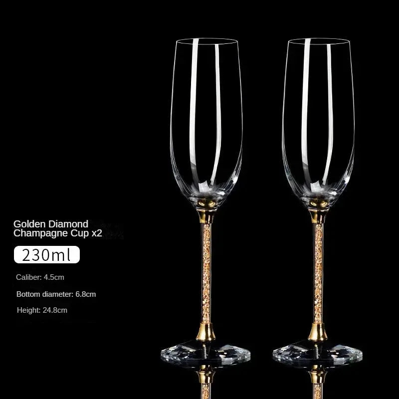 NEW European Diamond Crystal Champagne Cup Set High Beauty Handmade High Foot Cup Bubble Mug Household Wine Set Couple Pair Cups Wedding Evening Party Business Dinner Home Restaurants Barware Accessories