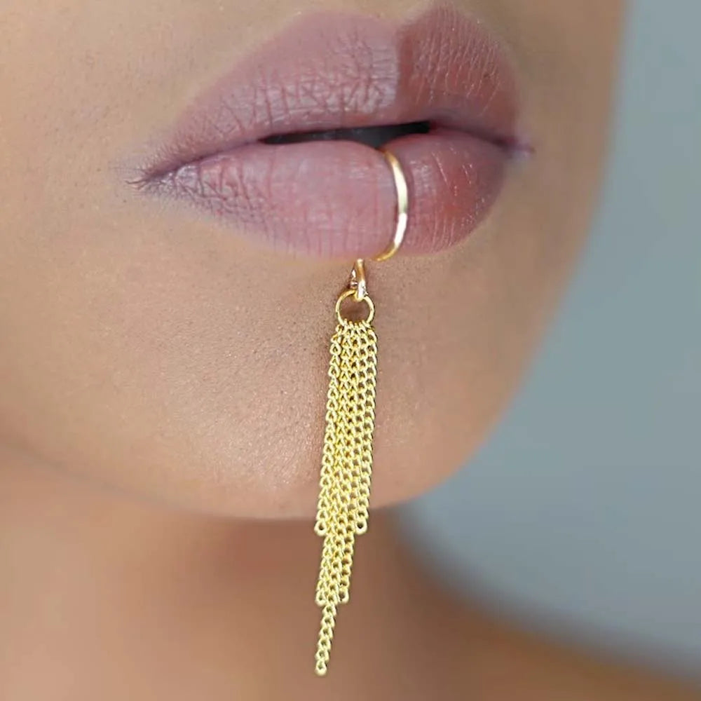NEW Arrivals Tassel Lip Cuff Women Punk Piercing Chain Metal Festival Rave Party Night Club Outfit Fashion Body Jewelry Sexy Women Girls Jewelry Fashion Supplies