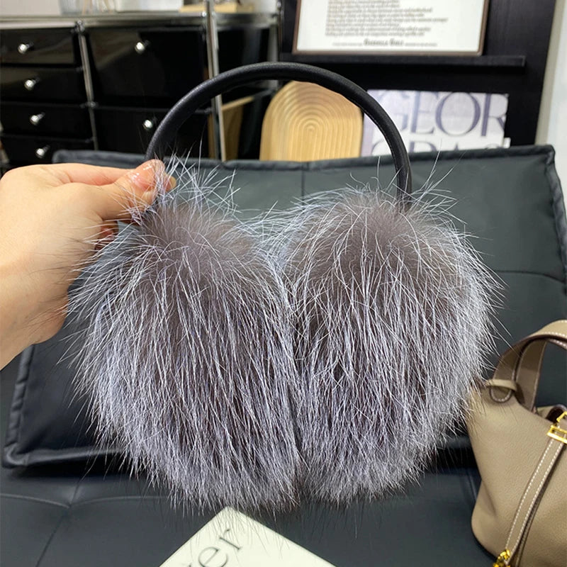 New Winter Real Fox Fur Earmuffs 14 Colors for Women Natural Fox Fur Scarves Dual use Genuine Warmer Plush Earmuff Outdoor Solid Fur Scarf