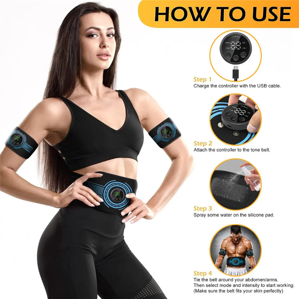 EMS Muscle Stimulator Abdominal Toning Belt ABS Muscle Toner Home Gym Fitness Training Body Slim Belly Waist Arm Leg Lose Weight