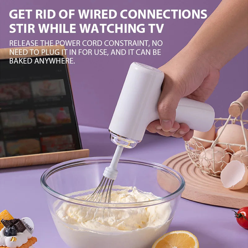 Electric USB-Type C Egg Beater Rechargeable Home Handheld Small Wireless Egg Beater Baking Cream Electric Whip Blender Hand Mixer for Cakes
