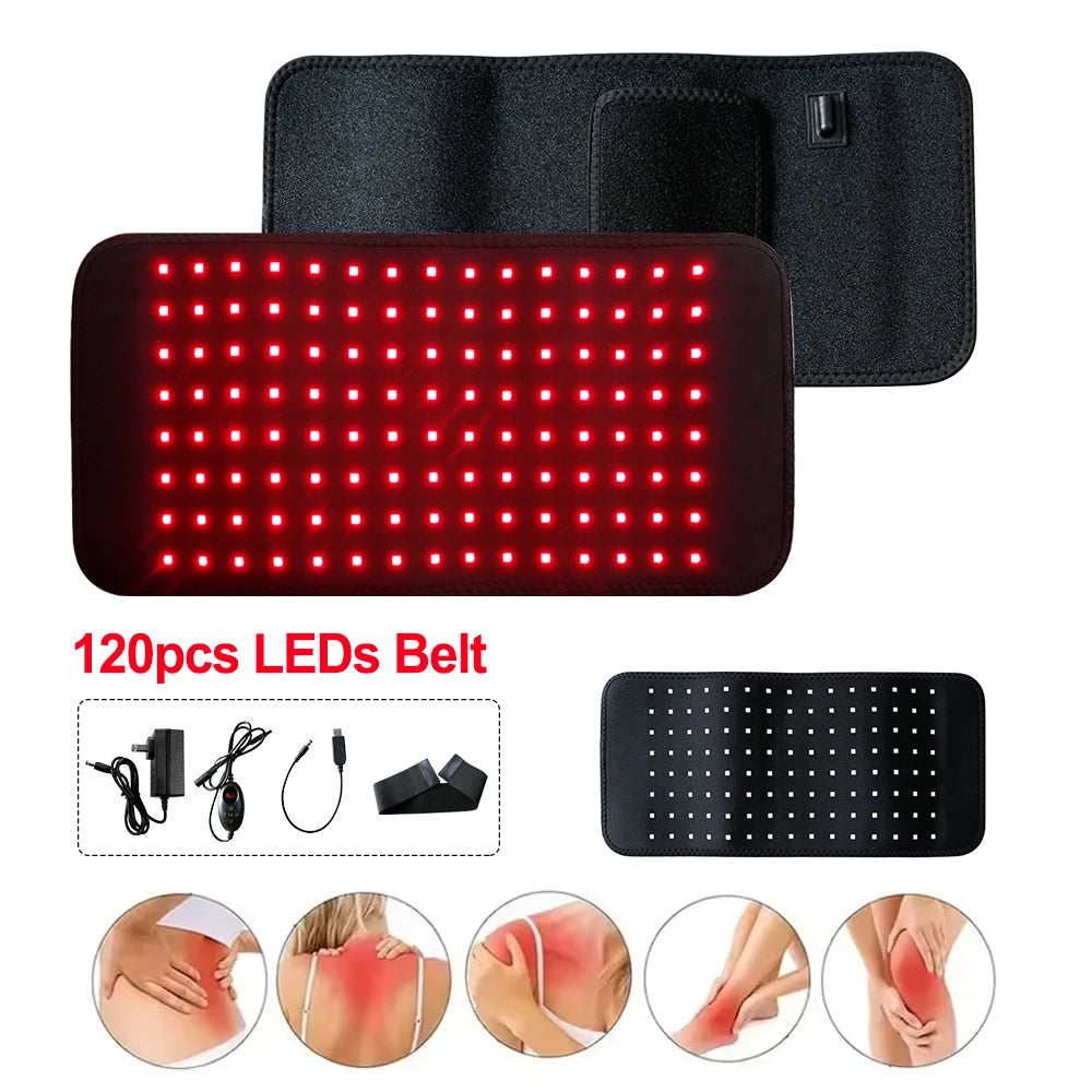 LED Red Light Massage Belt 120 LEDs Back And Waist Pain Relief Relax Belt Muscle Pain Relief 660nm 850nm Body Care Belt