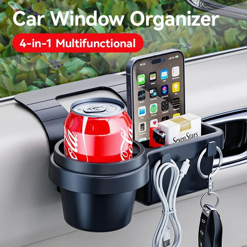 NEW Arrivals Car Organizer Box with Cup Holder Drink Holder Multifunctional Side Door Window Phone Slot Hanging Storage Rack for Vehicle Cars Accessories