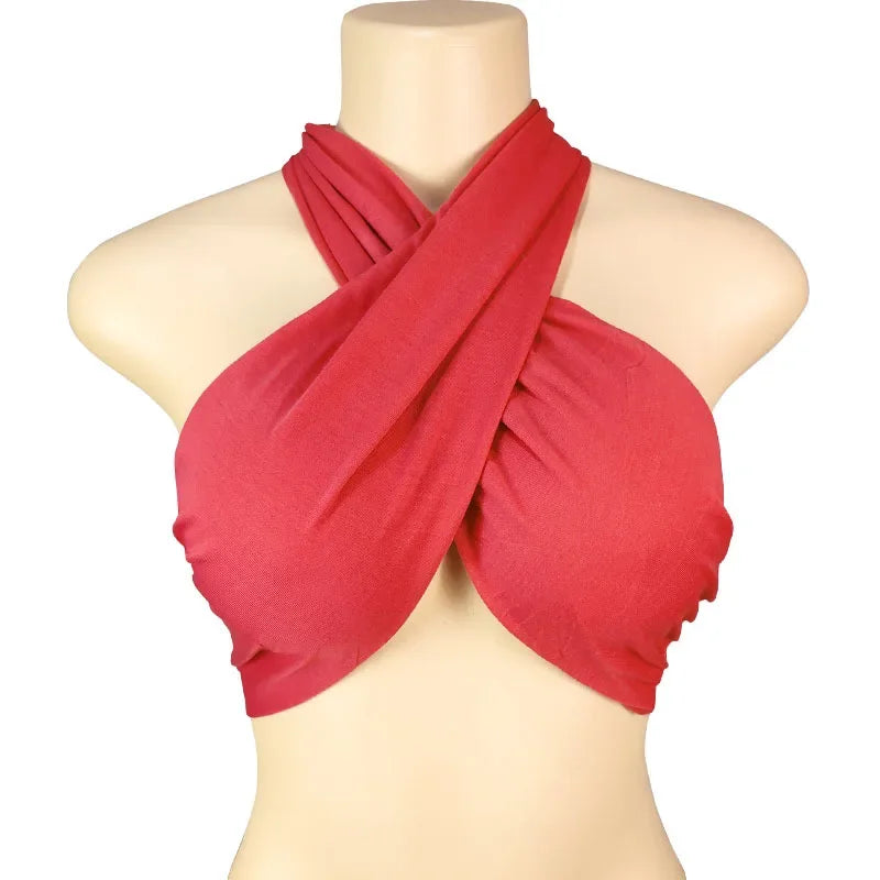 Multi-Colors Sexy Tank Top Cross Bandage Backless Sleeveless Halter Crop Tops Women Bare Midriff Camisole Female Tube Top Cropped Vest