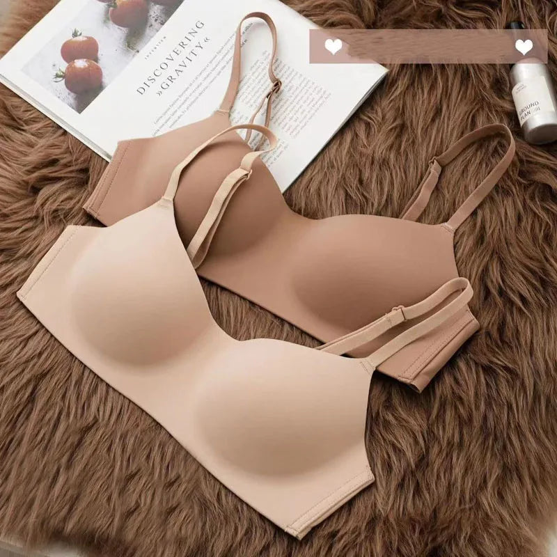 NEW Arrivals 3 PCS Set Black/White/Skin/Brown Color Women's Thin Wireless Bras Girl Seamless Push Up Bra Female Comfortable V-Shaped Underwear Lady Breathable Comfort Lingerie