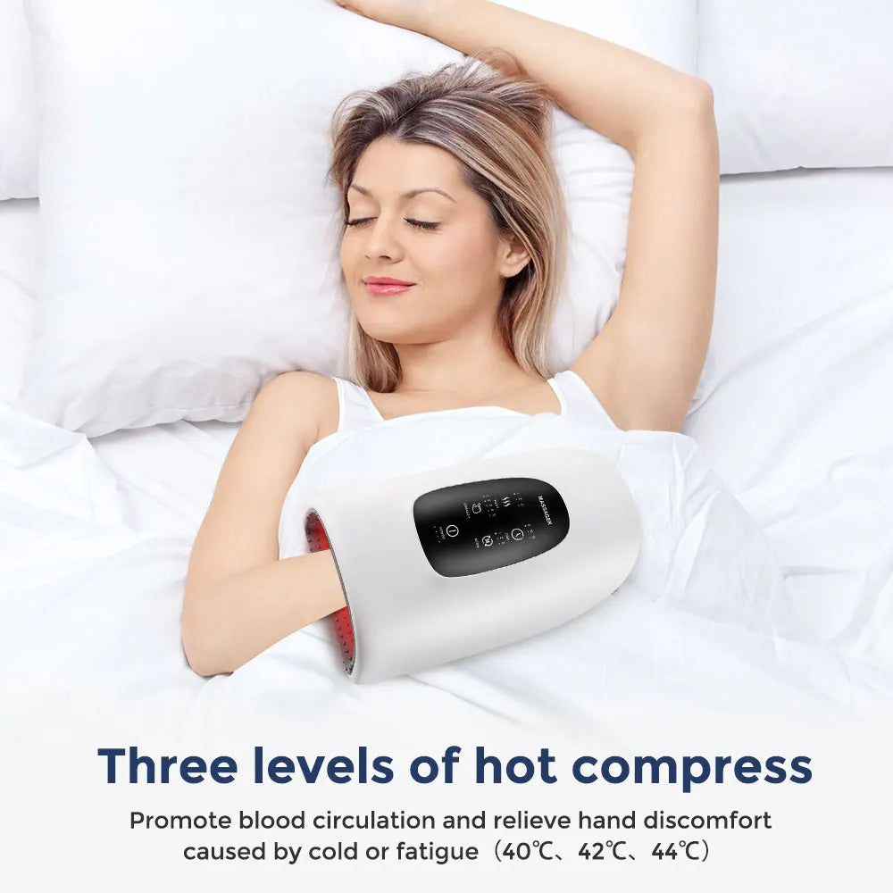 3-5 Modes Touch Screen 360° Air Pressure Hand Massager 5 Levels 3 Modes Airbag Shiatsu Kneading Palm Wrist Fingers Acupoint Hot Compress Type C Charging Port Hand Pain Relief Massager Relaxation Device