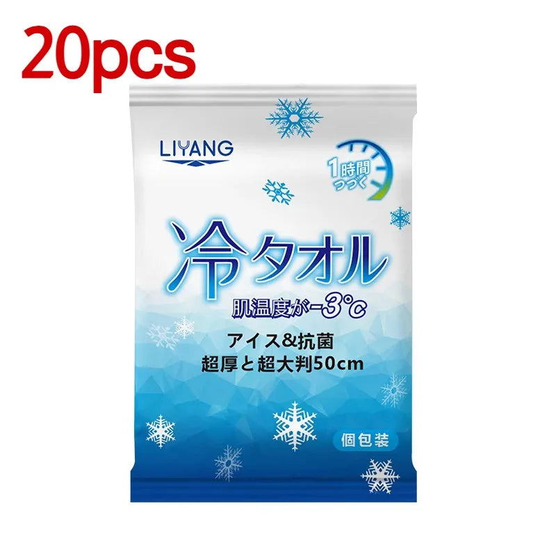 1/5/10/20/30/50 PCS Set Korean Extra Large Cooling Wet Towels Instant Ice Cold Refreshing Summer Portable Oversized Sweat Wipes for Adult Sports Cycling Running Outdoor Driving Hiking