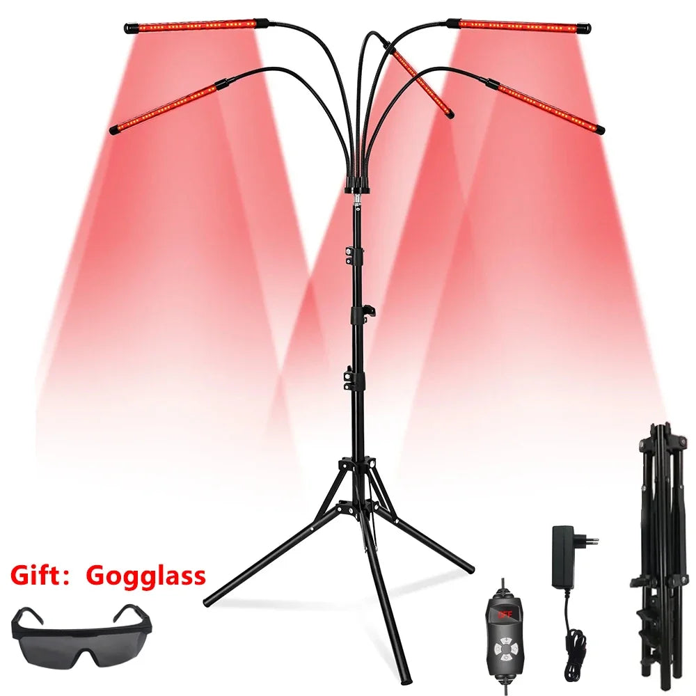 NEW Arrivals 4/5 Heads Red Light Lamp with Stand and Timer Full Body Pain Relief Arthritis Muscles for Relaxing Body Promotes Blood Circulation Relieves Fatigue and Face Skin Care Accessories Health Care Supplies