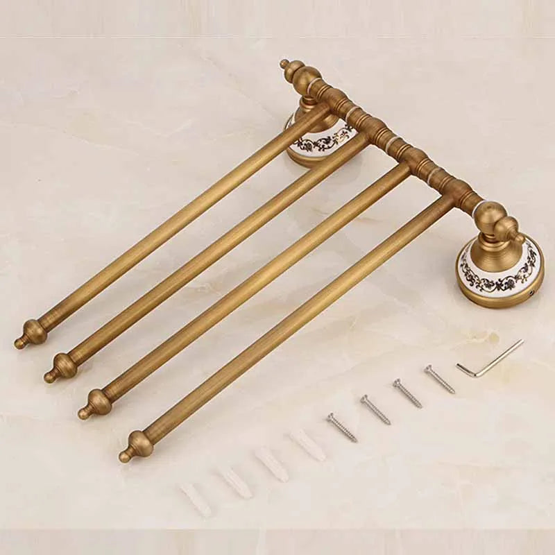 NEW Arrivals Luxury Antique Brass Movable Towel Bar - Heavy Duty Wall Mounted Towel Holder for Bathroom & Kitchen