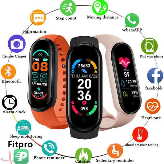 M6 Smart Watch Men Women Fitness Smart Bracelet Sports Band Heart Rate Blood Pressure Monitor Waterproof Multi-function Watches Accessories Products Electronics Sports Supplies