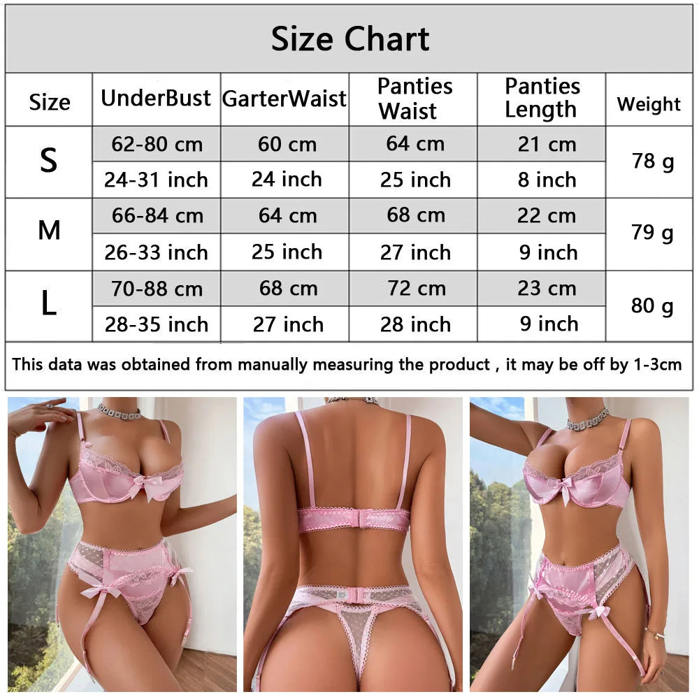 Luxury Lingerie Fancy Pink Lace Underwear 3-Pieces Set  Transparent Spliced Bra And Panty Set Garter Intimate Sexy Women's Underwear Lingerie Fashion Clothing Apparel Products