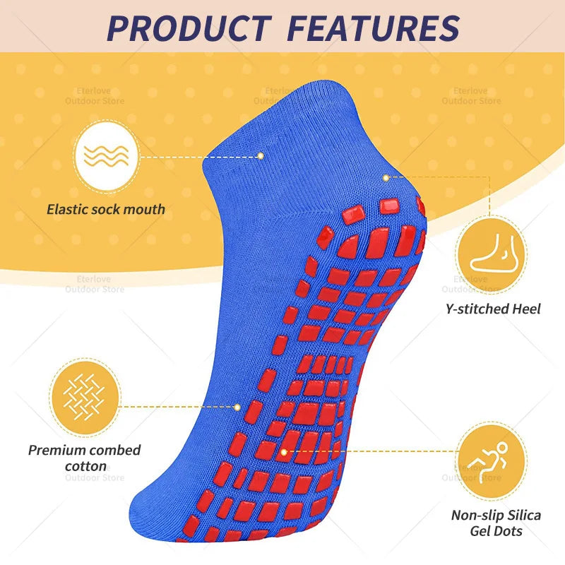 4 Pairs Silicone Yoga Pilates Trampoline Women Socks Adult/Child Silicone Anti-Slip Grip Cotton Socks Floor Foot Massage Ankle Socks