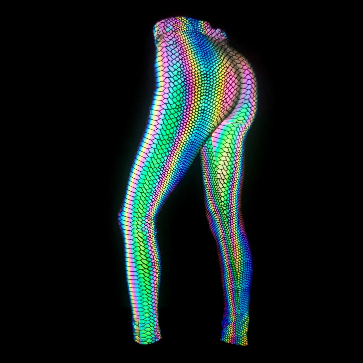 NEW Arrivals S-2XL Knitted Elastic Rainbow Reflective Leggings Skinny Pants Women Ladies Streetwear Sports Bikers Cycling Evening Beach Party Night Club Dancing Rave Party Reflect Light In Dark Trousers Female Girls Casual Fa