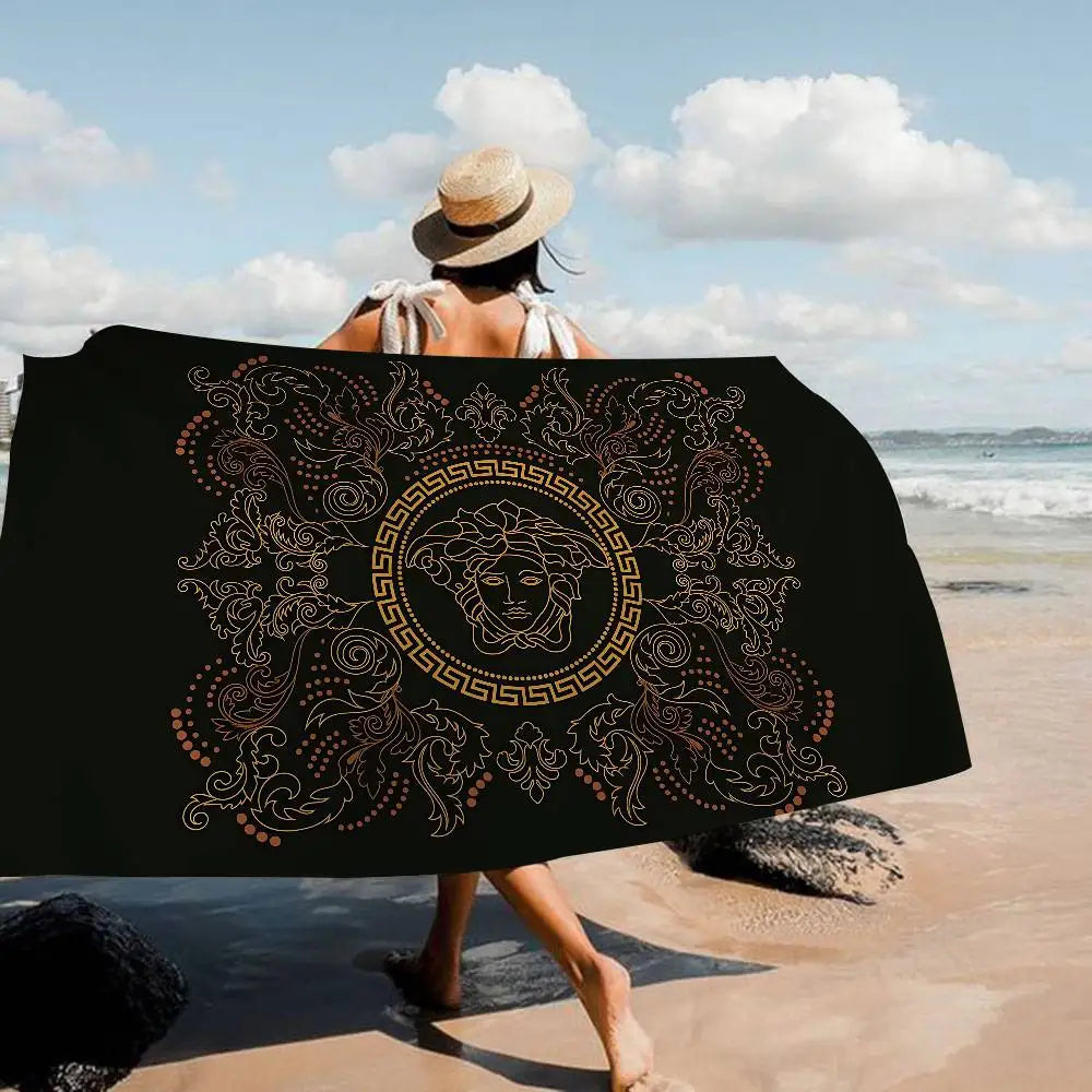 100% Cotton 77x182cm Fashion And Luxury V-Versace Anime Beach Swimming Towel Soft Absorbent Washcloth Women's Gifts for Travel Camping Gym Beach