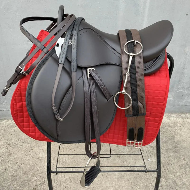 Western Leather Hand Carved Ranch Roper Horse Saddle + Accessories with Matching Headstall, Breastplate, Reins & Back Cinch, Seat Size Horses Supplies