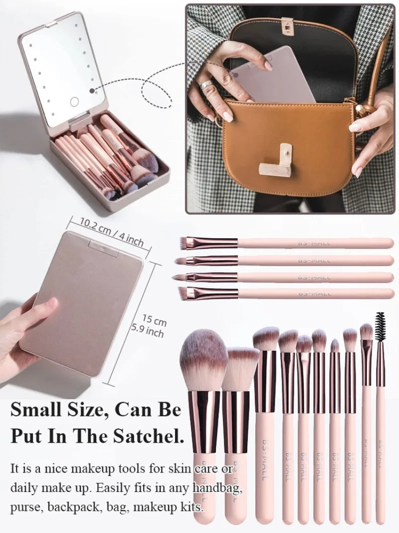 NEW Arrivals Make-Up Mirror Set with Lid Dustproof Organizer Lighted Makeup Brush Set Mirror for Bloggers Outdoor Travel Night Club Women Cosmetic Sets