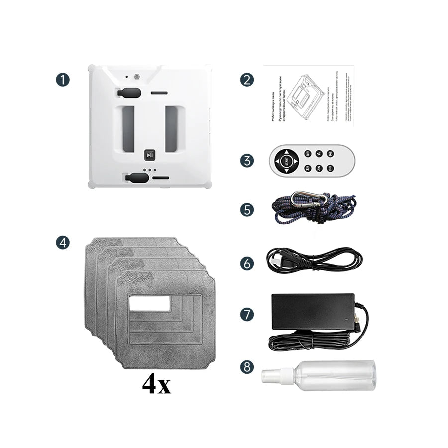 Robot Window Cleaner With Sprayer Home Appliance Smart Remote Controls Square High Suction For Window Wall Washing Water Spray