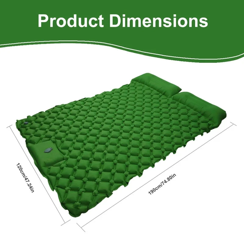 Outdoor Travel Camping Portable Self-Inflating Double Sleeping Mat, Thick Camping Pad with Built-In Pillow & Foot Inflation for Outdoor Adventure