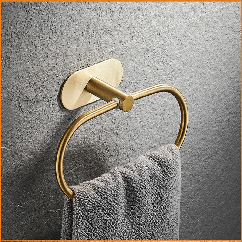 No Drilling Gold Bathroom Accessories Sets Toilet Tissue Roll Paper Holder Towel Rack Bar Rail Ring Robe Hook Hardware
