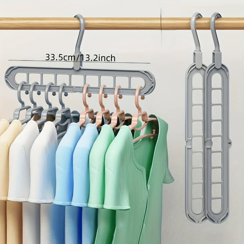 3 PCS Set, Plastic 9-Hole Foldable Hangers, Heavy Duty Space Saving Clothes Organizer Hangers, For Room, Closet, Wardrobe, Drying Racks Home Clothing Accessories