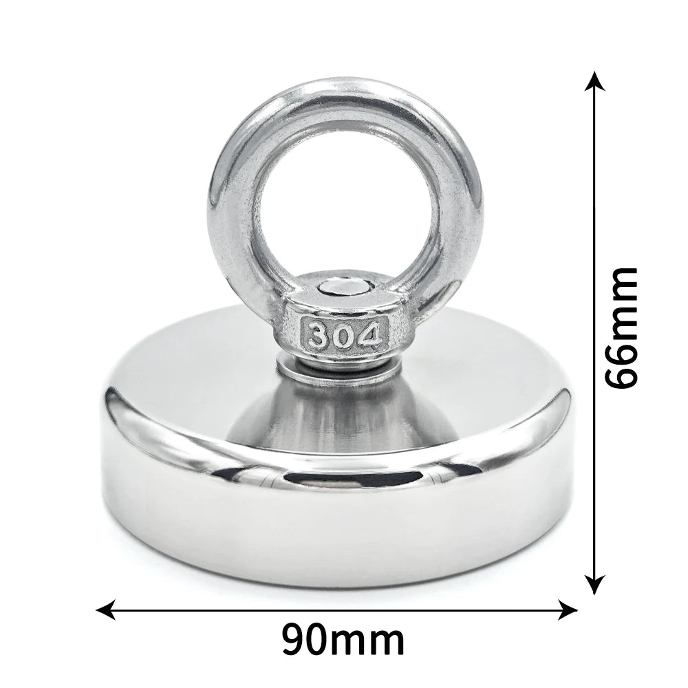 Super Strong Neodymium Fishing Magnet Hooks N52 Heavy Duty Magnet with Countersunk Hole Eyebolt 16-90mm Salvage Searcher Magnets for Lake River Boat Fishing Accessory Sets