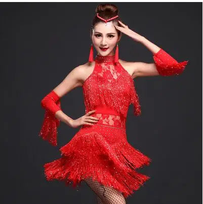 NEW Arrivals M-3XL 5 Colors Luxury Latin Dance Dress Women/Girls/Lady New Sexy Fringe Salsa/Ballroom/Tango/Cha Cha/Rumba/Samba/Latin Dresses For Competition Dancing