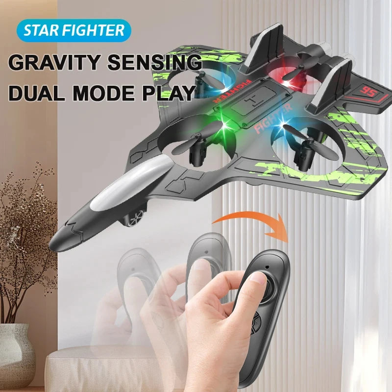 2.4G Remote Control Fighter Electric Foam Glider Stunt Tumbling UAV Hovering Helicopter with LED Colorful Lights Aircraft Model Adults Children Games Electric Toys