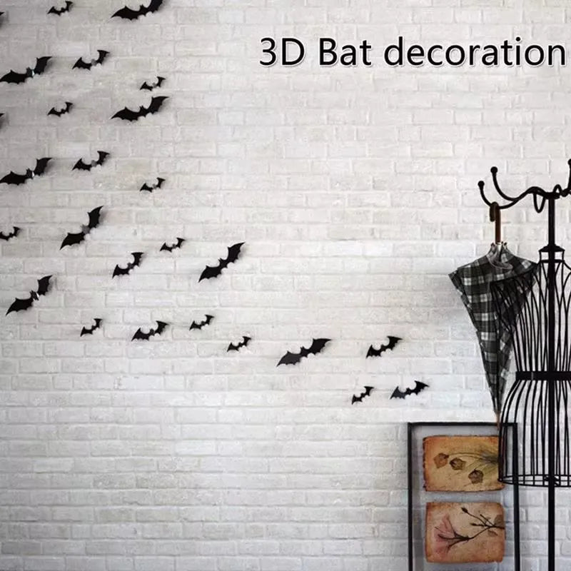 84PCS  Halloween 3D Black Bat Wall Stickers Home Room Indoor DIY Decoration Scary Props Party Favors Wall Decals Window Sticker