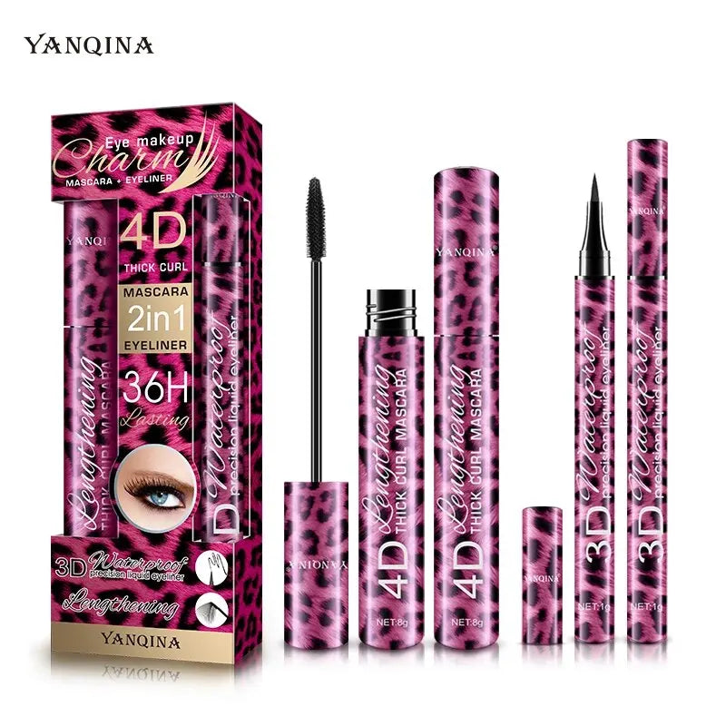 Liquid Eyeliner Pencil 4D Waterproof Mascara Set Cosmetics Eye Liner Thick Curling Mascara Eyebrow Pencil Eyes Makeup