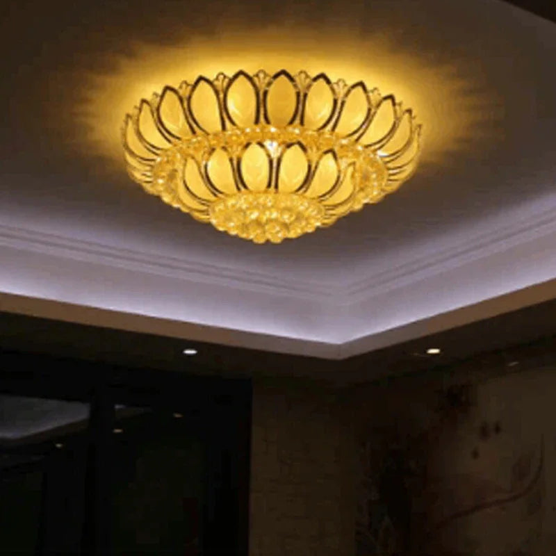 oom Atmospheric Golden Crystal Lamp round Led Lotus Ceiling Surface Mounted Luminaire Master Bedroom Light Dining Room