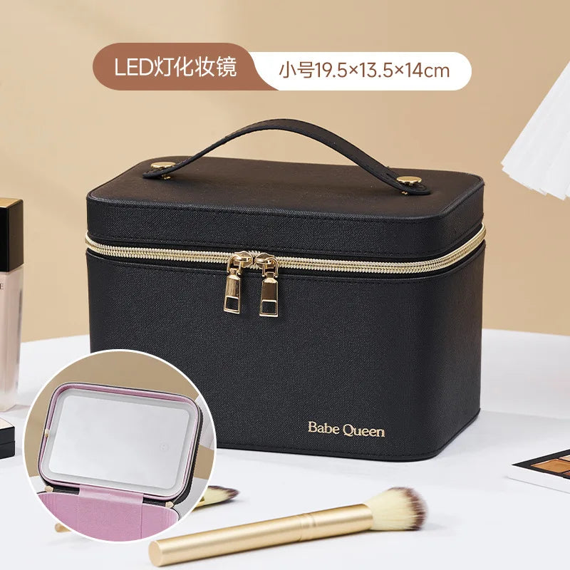 NEW Arrivals 10 Colors  LED Strip Light Mirror Make-Up Storage Case, Portable Large-Capacity Professional Cosmetic Bag