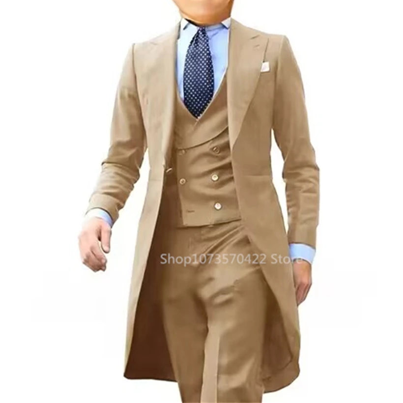 Low-Price Sales are Limited NEW 3PCS Set  7 Colors S-6XL PLUS SIZE Gentleman Luxury Wedding Evening Party Men Long Tail Coat Formal Groom Tuxedos Prom Male Suits Fashion Clothing Set Jacket Pants Vest