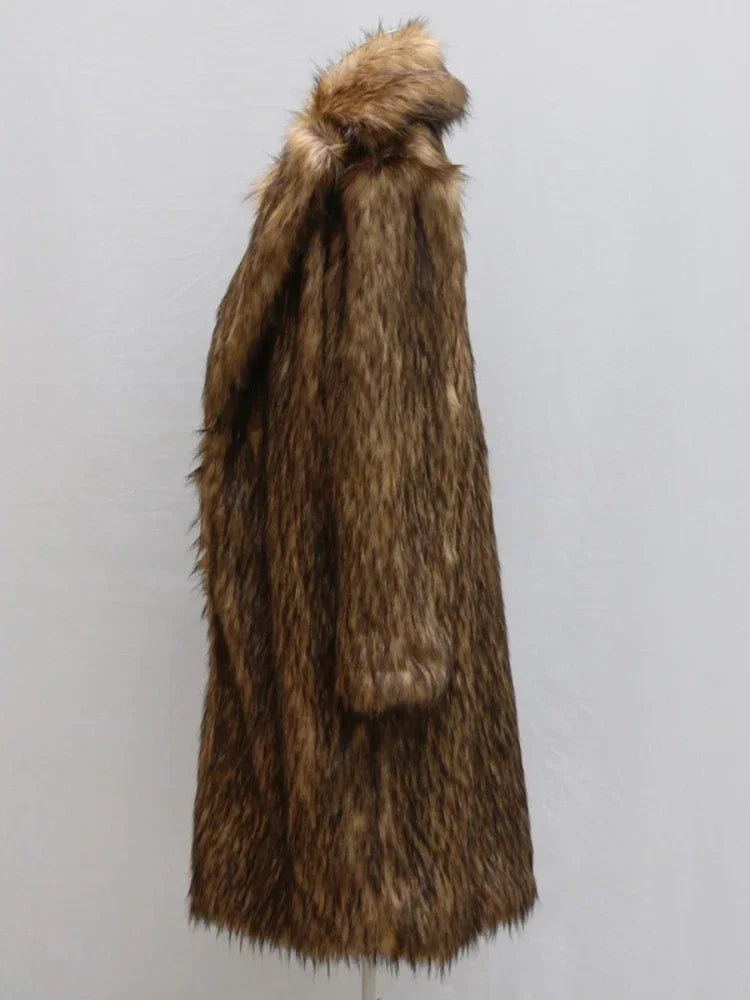 Women's Warm Faux Fox Fur Coat Winter Leisure Long Jacket Windbreaker Women Thick Fluffy Luxury Bontjas Warm Parkas Outerwear
