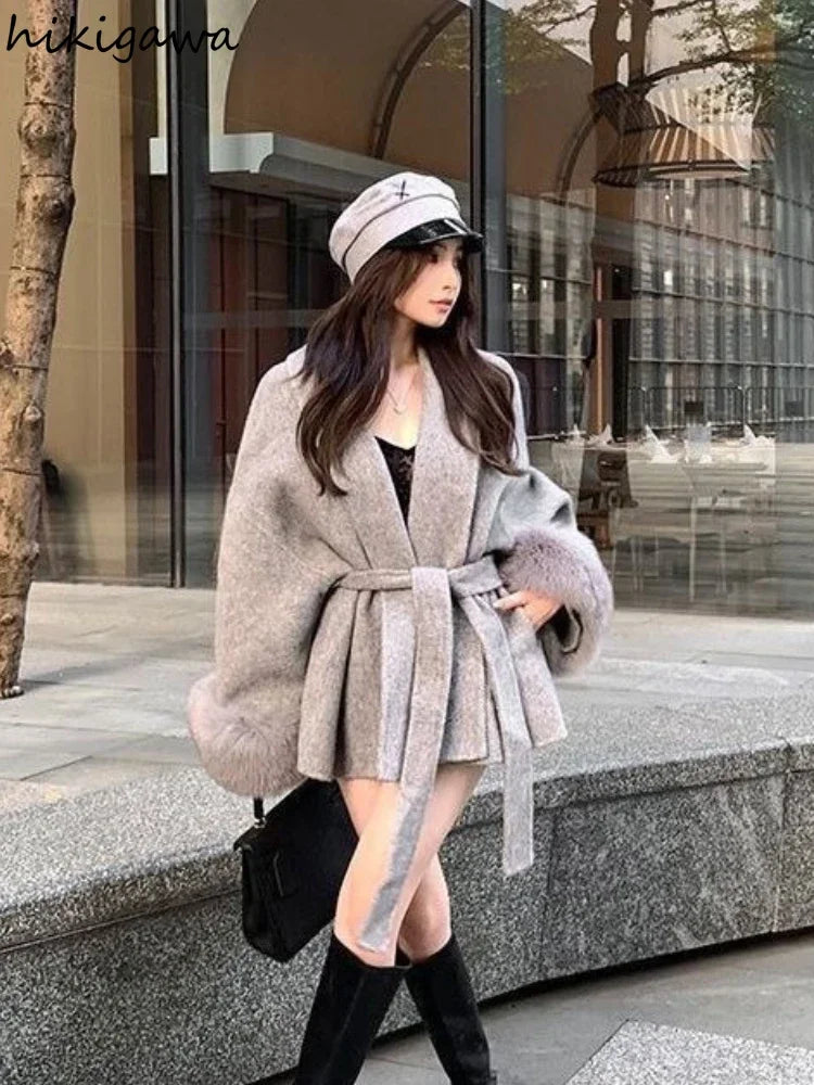 Low-Price Sales are Limited NEW Arrivals Women Patchwork Furry Long Sleeve Bandage Outwear Korean Y2K Clothes Solid Color Jackets Snow Winter Outwear Evening Nightclub Party Coats Ladies Girls Luxury Fashion Clothing Supplies