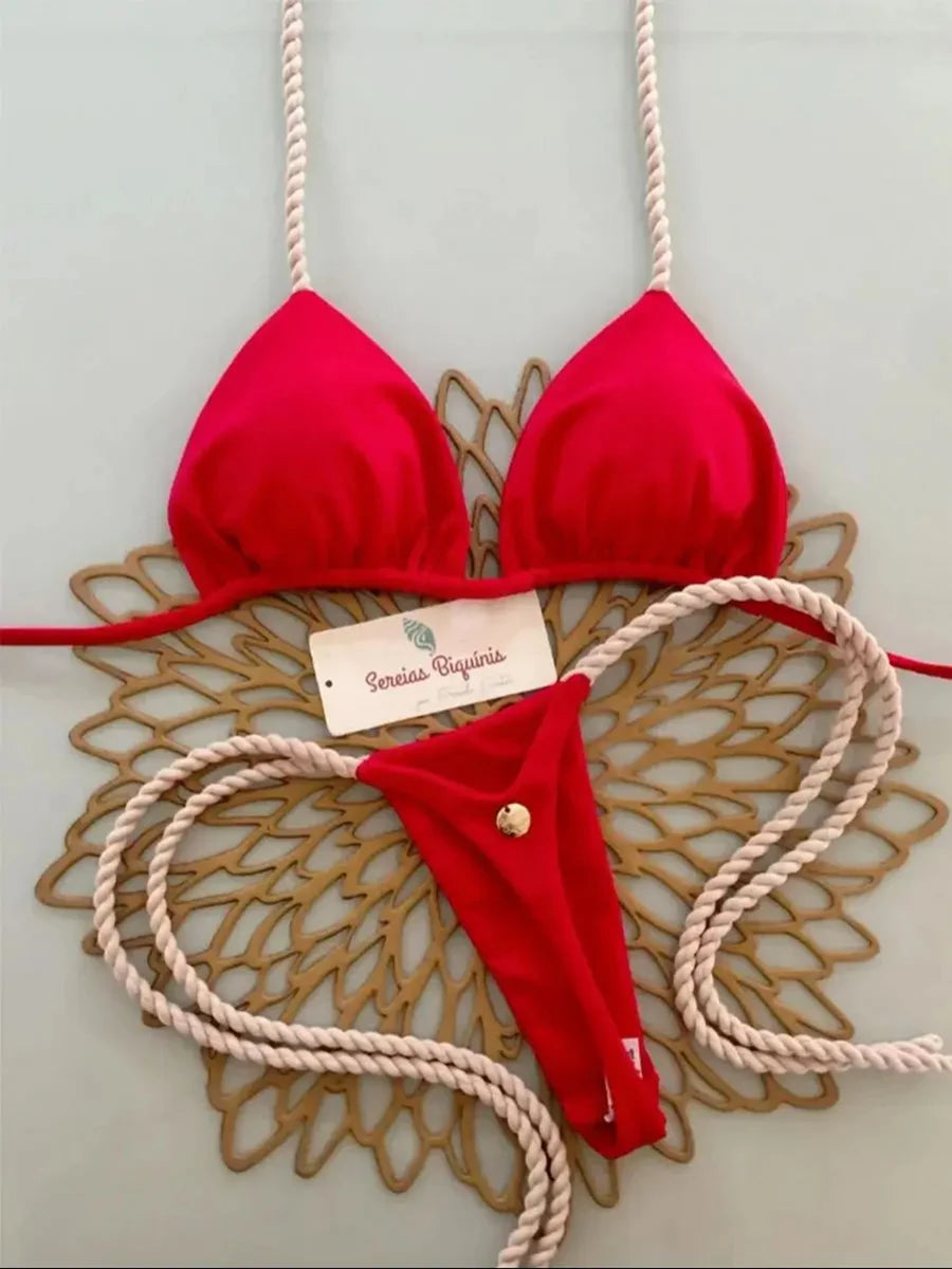 Micro Bikinis 8 Colors Women Swimsuit New Sexy Swimwear Halter Bikini Set Brazilian Biquini Female Thong Beachwear Party Wear