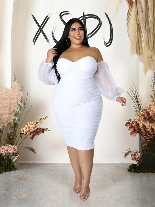 NEW XL-4XL Plus Size 7 Colors Elegant and Beautiful Women Dresses Off Shoulder Sexy Low-Cut Dress Strapless Bandage Dress Plus Size Evening Party Dress