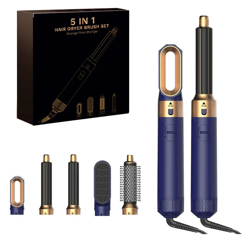 5 In 1 Set Hair Dryer And Hot Air Comb Brush With Curling Iron Hair Straightener For Fast Drying Curling Straightening And Styling Women Beauty Salon Spa Accessories Hair Care Tools Set Kit