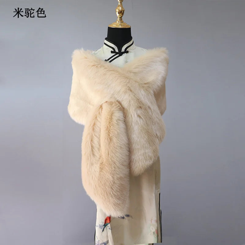 NEW Arrivals 32 Colors 160*22cm Women Luxury Warm Faux Fox Fur Shawl Winter Ladies Plush Scarf Wraps Cloak Coat Wedding Long Cape Scarves Girls Ladies Luxury Fashion Clothing Products