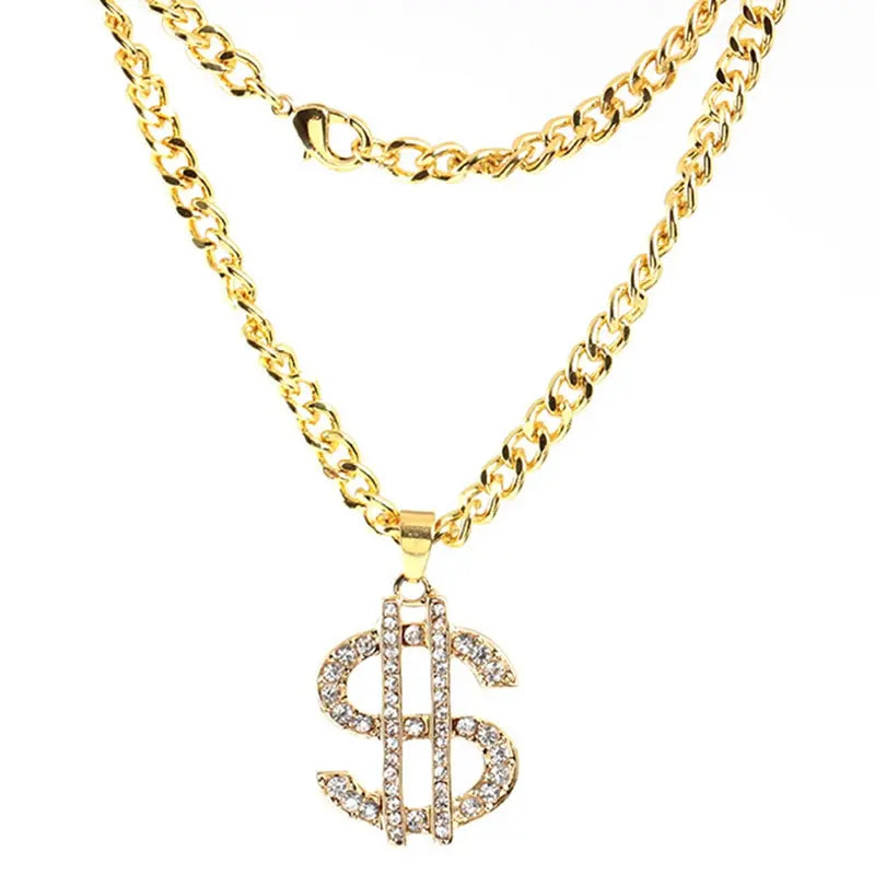 Rhinestones Luxury Jewelry Money Hip Hop Rap Gold Color US Dollar Pendant Necklace 70cm Chain For Women/Men Bling Jewelry Accessories