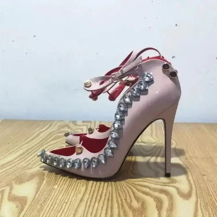 UK Large Size Runway Women Pumps Crystal Metal Decoration Luxury High Heels Sandals For Women Luxury Designer Nightclubs Banquets Female High Heels Shoes
