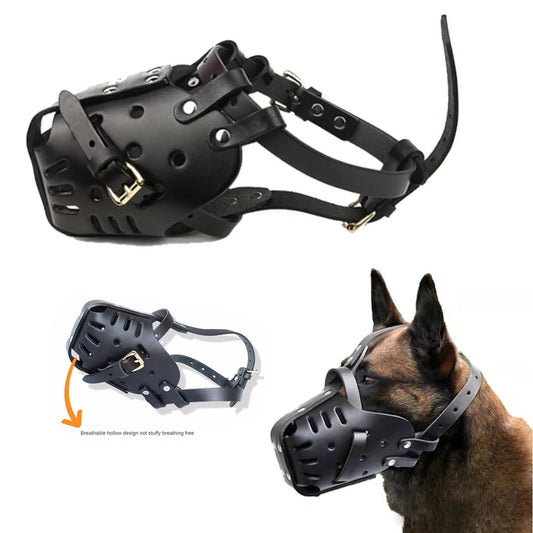 Real Leather Pet Dog Basket Muzzles German Shepherd Doberman Anti Bite Dog Mouth Cage Dog Training Defense Masks for Small/Large Dogs