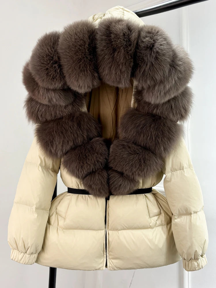 NEW Arrivals UK S-XL Size 11 Colors Winter Puffer Jacket Women 100% Real Fox Fur Hooded Thick Warm 90% White Duck Down Coat Female Parkas Waterproof Mini Coat