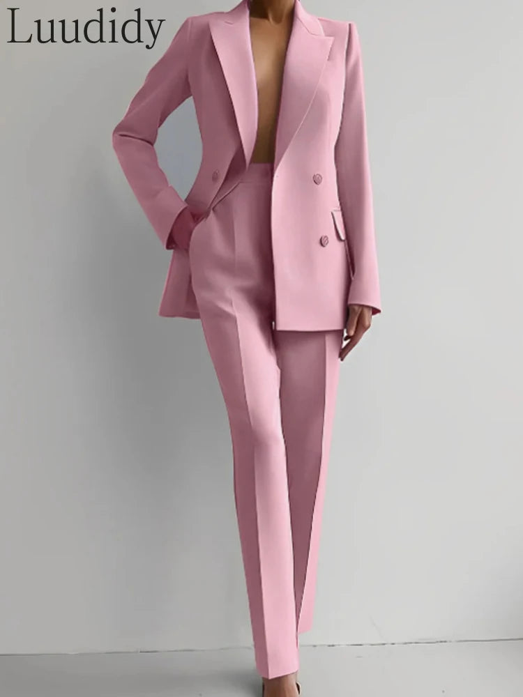 NEW Arrivals 2 PCS Set UK S-2XL Size 7 Colors Italian Luxury Suit Women's Blazer Suit Office Lady Evening Party Business Dinner Long Sleeve Blazer and Pant Sets Ladies Luxury Fashion Apparel Products