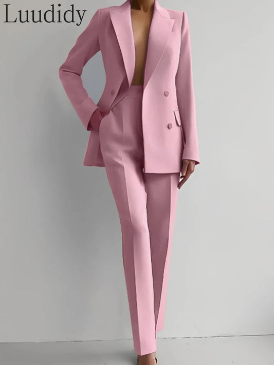 NEW Arrivals 2 PCS Set UK S-2XL Size 7 Colors Italian Luxury Suit Women's Blazer Suit Office Lady Evening Party Business Dinner Long Sleeve Blazer and Pant Sets Ladies Luxury Fashion Apparel Products