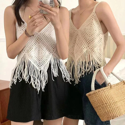 Cotton Crochet Camisole New Boho Crochet Knitted Small Vest Tops Summer